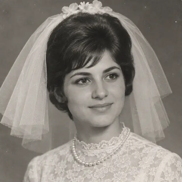 דיוקן כלה בשחור־לבן מ־1962. הדמיה של סגנון הפתיח.